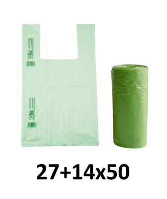 BUSTE SHOPPERS ROTOLO MEDIE 27+14X50 BIO VERDE KG 1 PLASTIK FORTORE 00SR