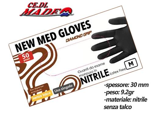 GUANTI NITRILE 50pz (M) NERI NEW MED DIAMOND GRIP BLACK S/POL