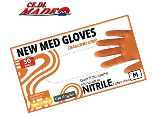 GUANTI NITRILE 50pz (M) ARANCIO DIAMOND GRIP NEW MED S/POL