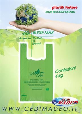 BUSTE SHOPPERS MAXI VERDE 30+20X60 BIOCOMPOS 4kg PLASTIK FORTORE