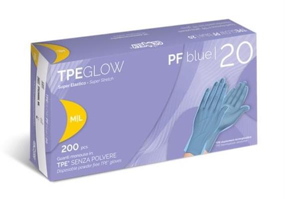 GUANTI SUPER ELASTICO 200pz S/M TPEGLOW PF blue20 RAYS