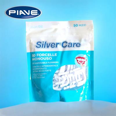 DENTONET FORCELLE MONOUSO 50pz SILVER CARE CON FILO INCORPORATO 104